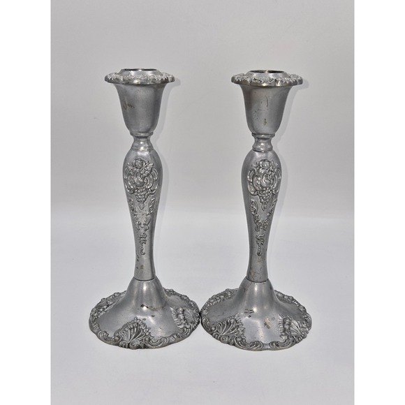 Vintage Pair‎ of Godinger Silver Plated Baroque Candlestick Holder 8